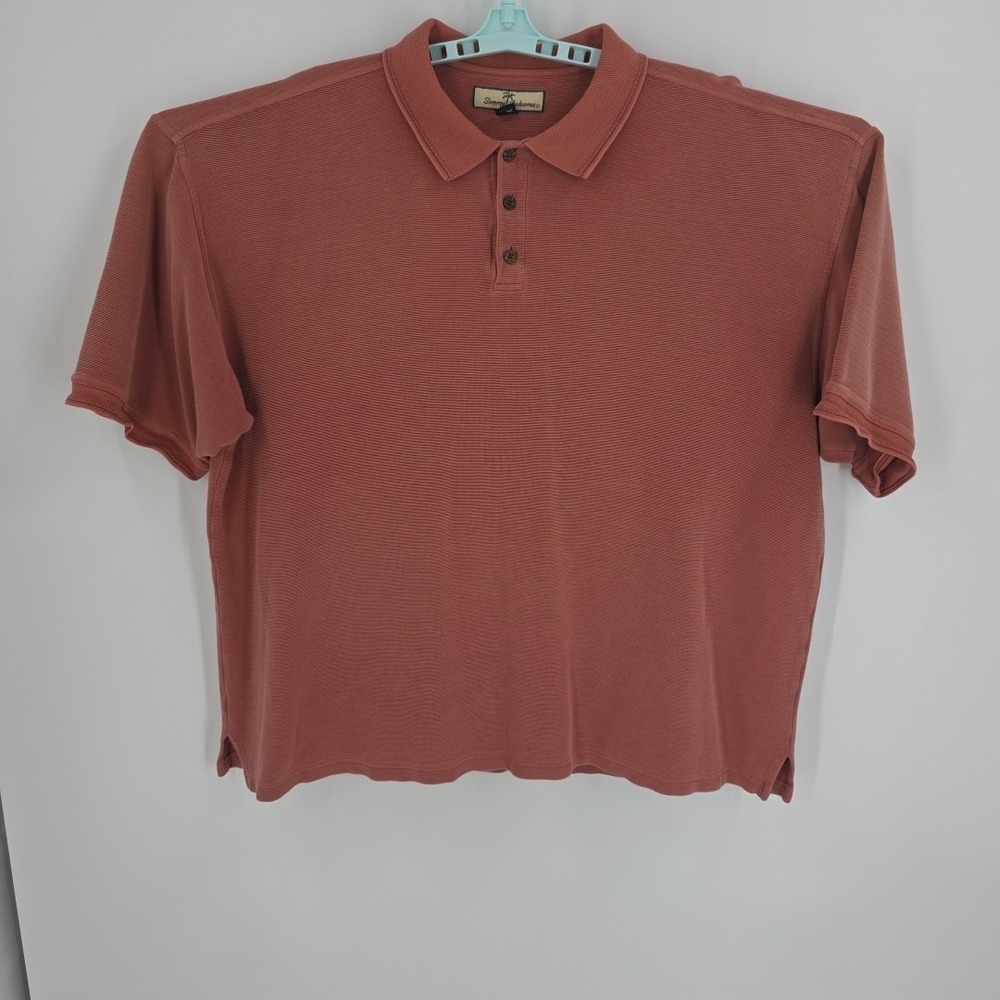 Tommy Bahama Pinstripe Orange Medium Weight SS Shirt 70% Silk 30% Cotton S‎ XXL